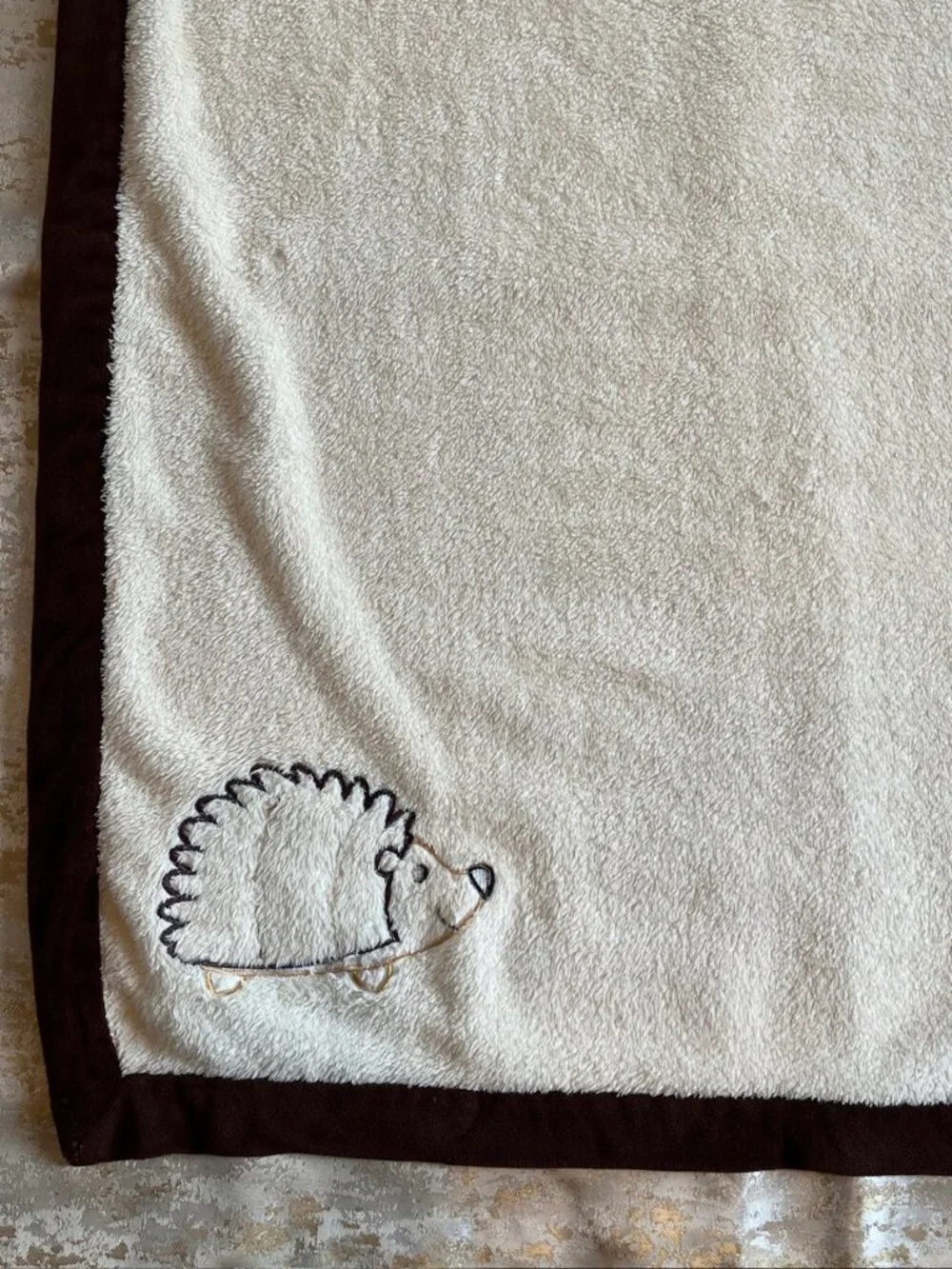 Lambs & Ivy Baby Blanket Beige Brown Hedgehog Porcupine Woodland Animal Security